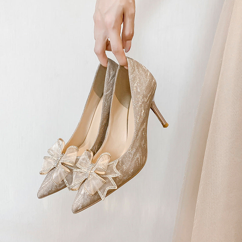 Women's Dress Bridal Sier Bow High Stiletto