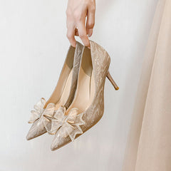 Women's Dress Bridal Sier Bow High Stiletto