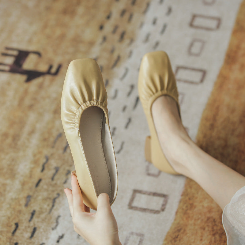 Trendy Women's Chunky Pumps Spring Pleated