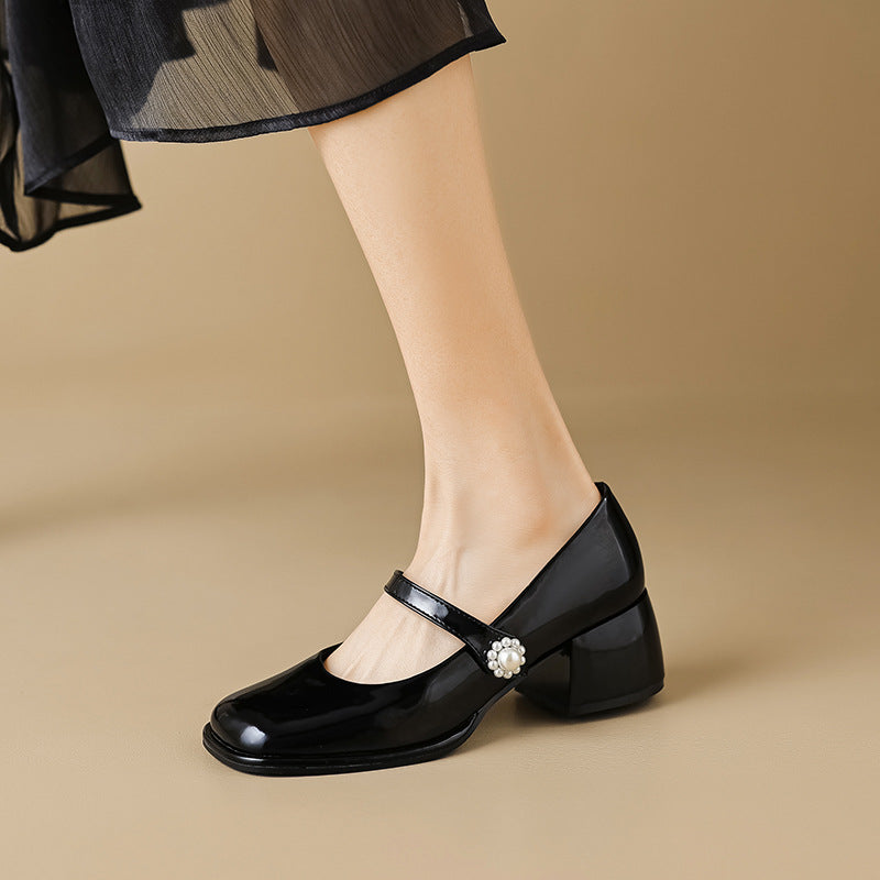 Chaussures à bout carré pour femme, style vintage français