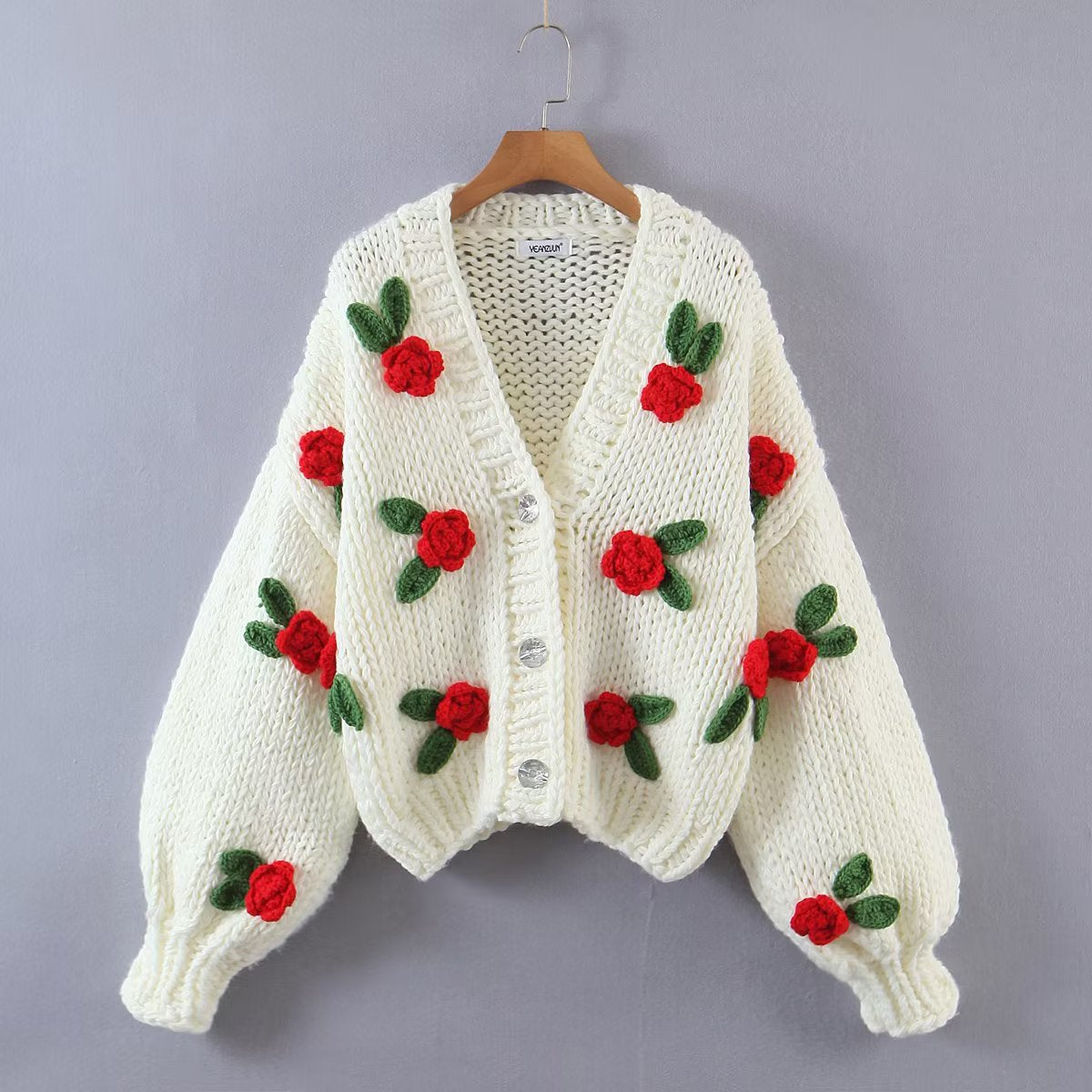 Elegant Handmade Cute Floral Sweater Coat