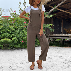 Wear Solid Color Cropped Straight Bib Jumpsuit