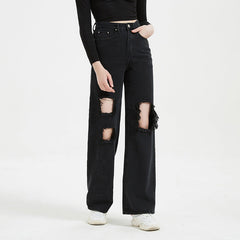 Jean taille haute déchiré et pantalon droit