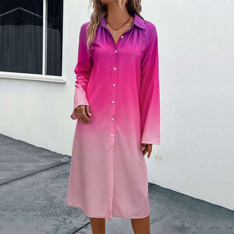 Long Sleeve Gradient Shirt Dress