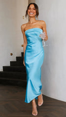 Elegant Socialite Satin Hollow Out Cutout Backless Tube Top Dress Length