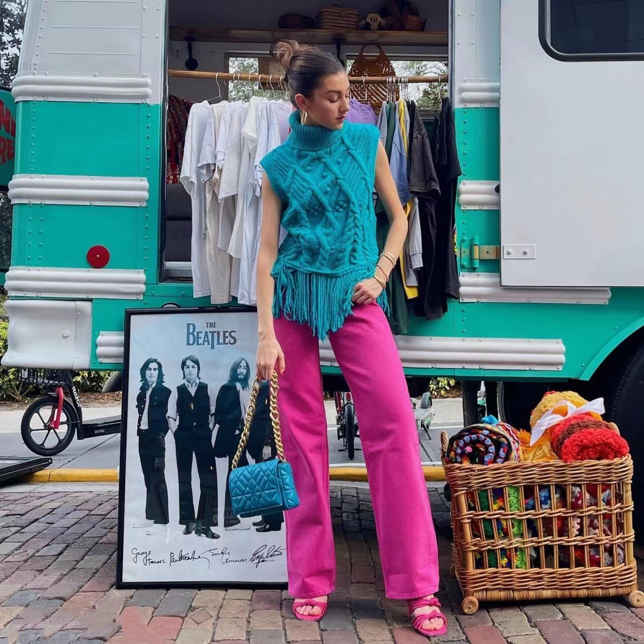 Pantalon droit taille haute, jean rose rouge, pantalon décontracté de rue frite