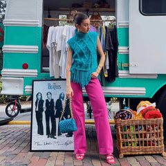 Pantalon droit taille haute, jean rose rouge, pantalon décontracté de rue frite