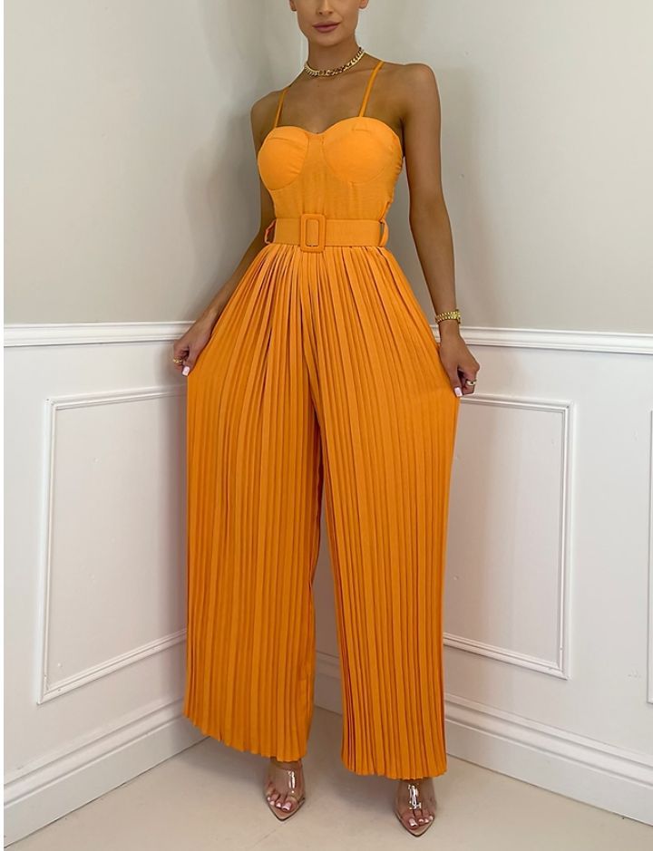 spring/Strap Pleated Belt Slim Fit Bodysuit