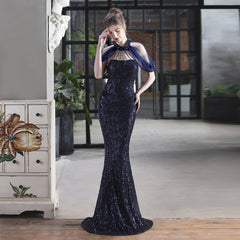 Sequin Mesh Toast Dress Bride Long Appreciation Dinner Halter Fishtail Wedding Car Model Exhibition Dress