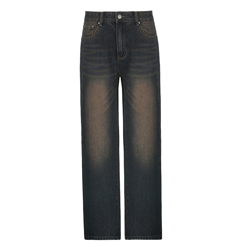 Washed Worn Jeans Straight Leg Pants Low Waist Casual Trousers