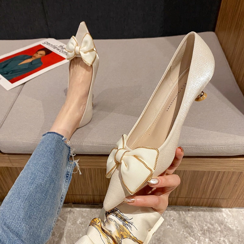 Escarpins à talons aiguilles bas et pointus pour femme, abricot