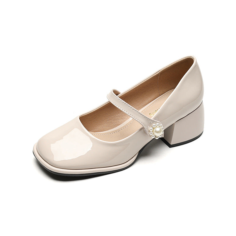 Chaussures à bout carré pour femme, style vintage français