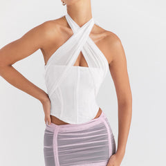 Débardeur corset à baleines, haut slim noué croisé