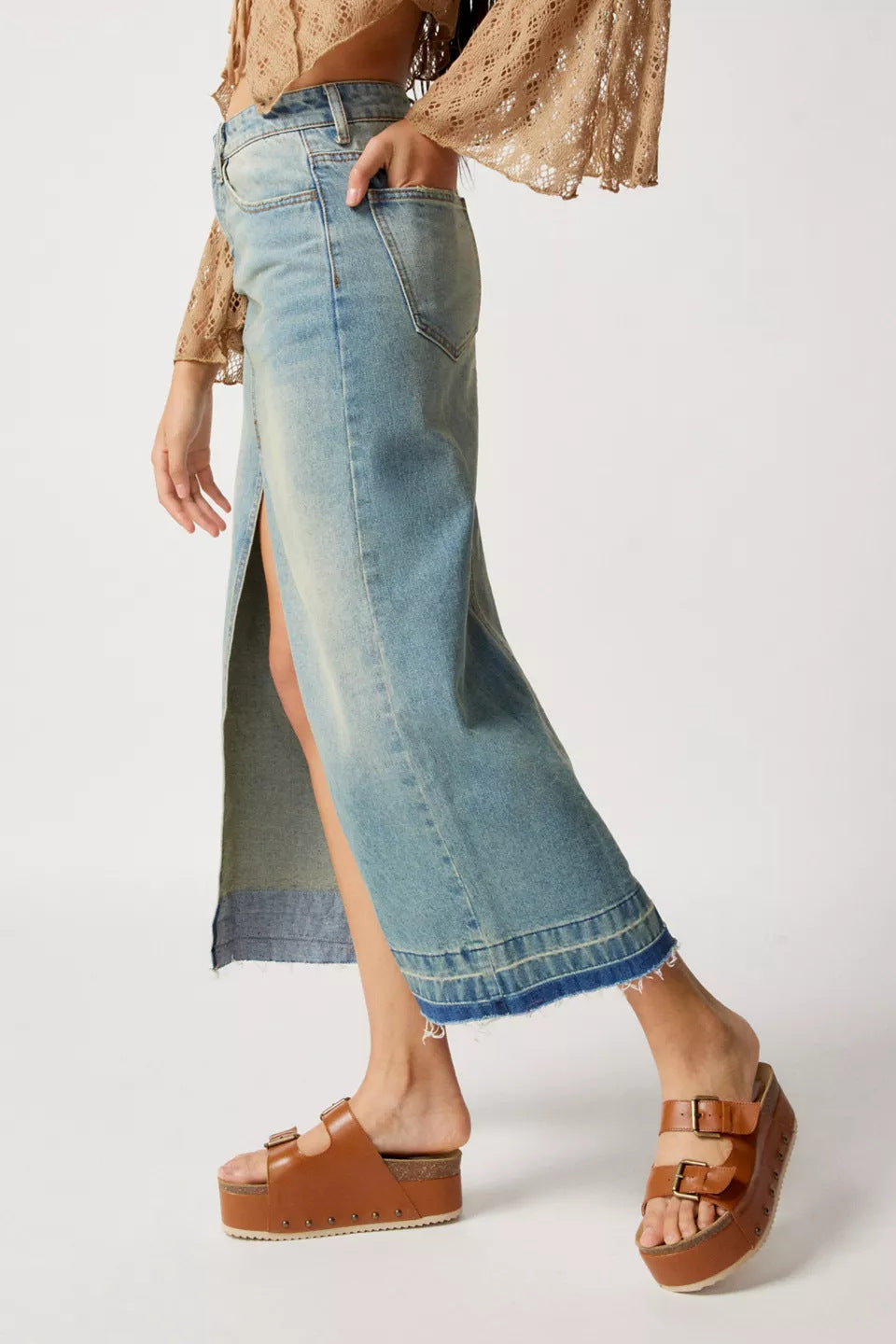 Retro Slim Fit Denim Long Skirts