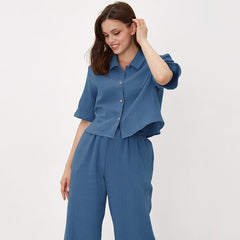 Pure Cotton Confinement Double Layer Crepe Cloth Maternity Pajamas Two Piece Set Homewear Set