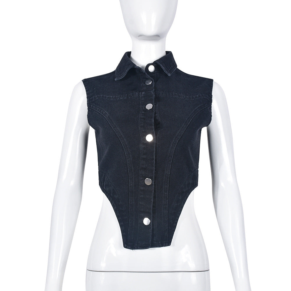 Collared Sleeveless Vest Street Top