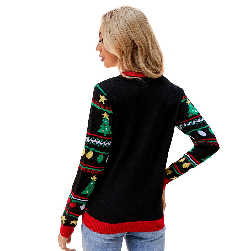 Christmas Sweater Embroidered Sequ Long Sleeved Sweater Loose Pullover Christmas Tree Sweater