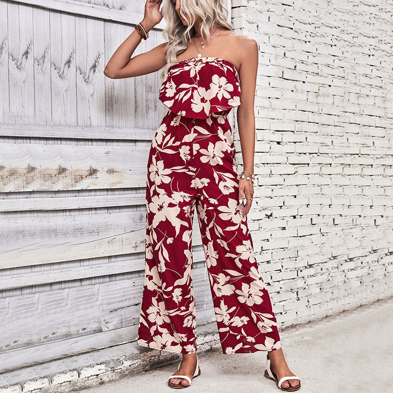 Printed Tight Red Jumpsuit