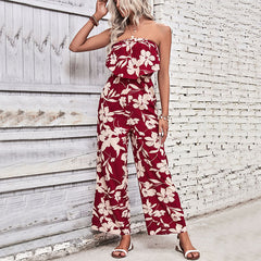 Printed Tight Red Jumpsuit