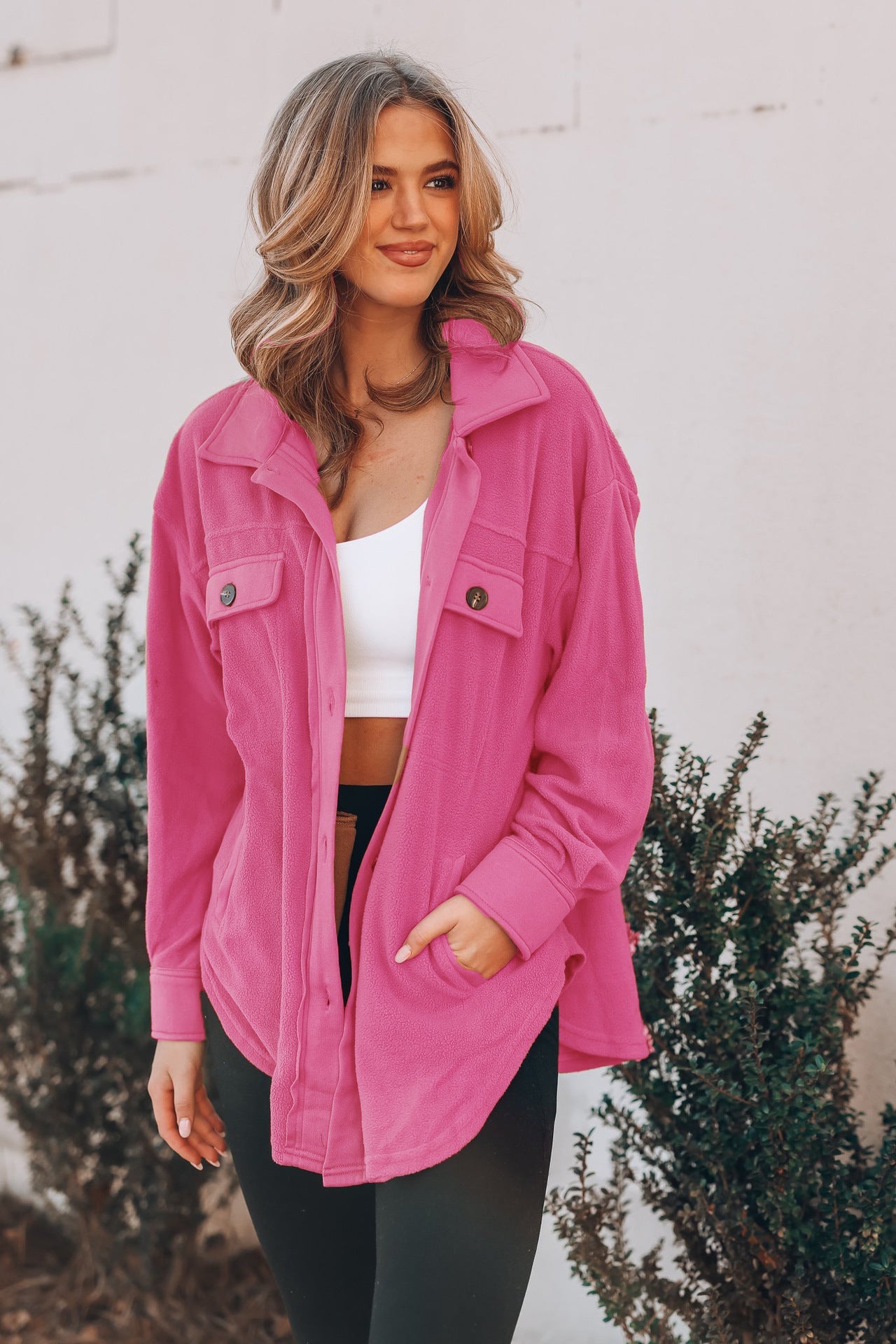 Fall Polo Collar Single Breasted Long Sleeve Shacket