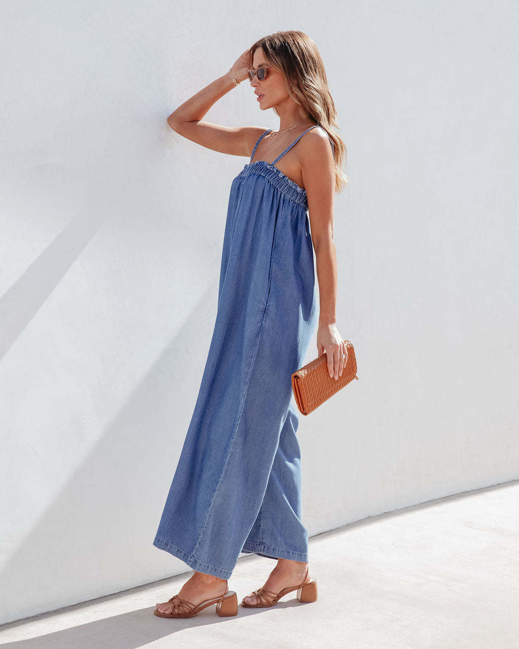 Loose High Waist Suspender Jumpsuit Slimming Wide Leg Pants Cropped Casual Suspender Trousers