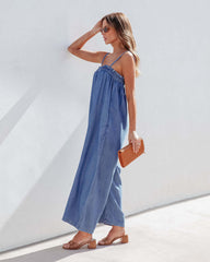 Loose High Waist Suspender Jumpsuit Slimming Wide Leg Pants Cropped Casual Suspender Trousers
