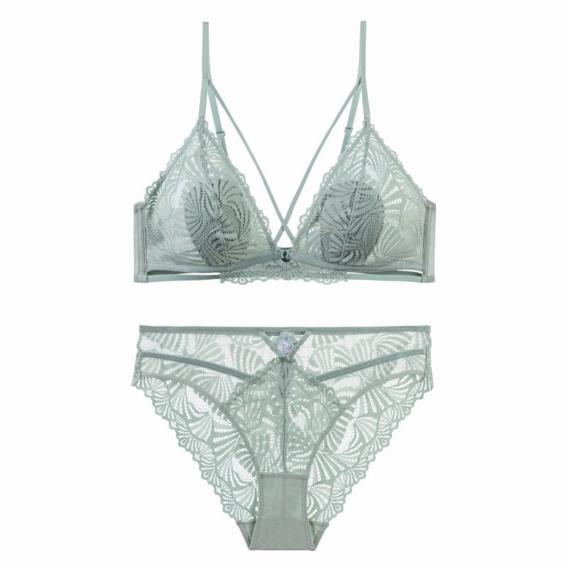 Spitze Criss Cross Sling Dünne Unterwäsche Kein Stahlring Atmungsaktives BH-Set