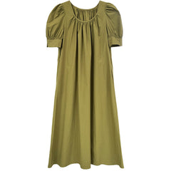 Robe mi-longue à manches bouffantes, robe trapèze ample et amincissante