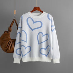 Round Neck Love Contrast Color Sweater Loose Pullover Sweater