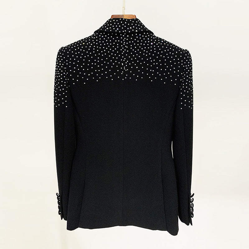 Ensemble blazer et jupe slim à un bouton avec strass pour célébrités