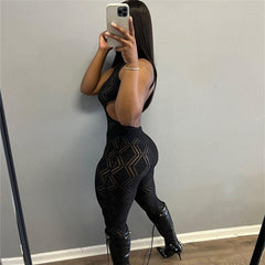 Backless Sleeveless Halter High Waist Tight Sports Fitness Jumpsuit