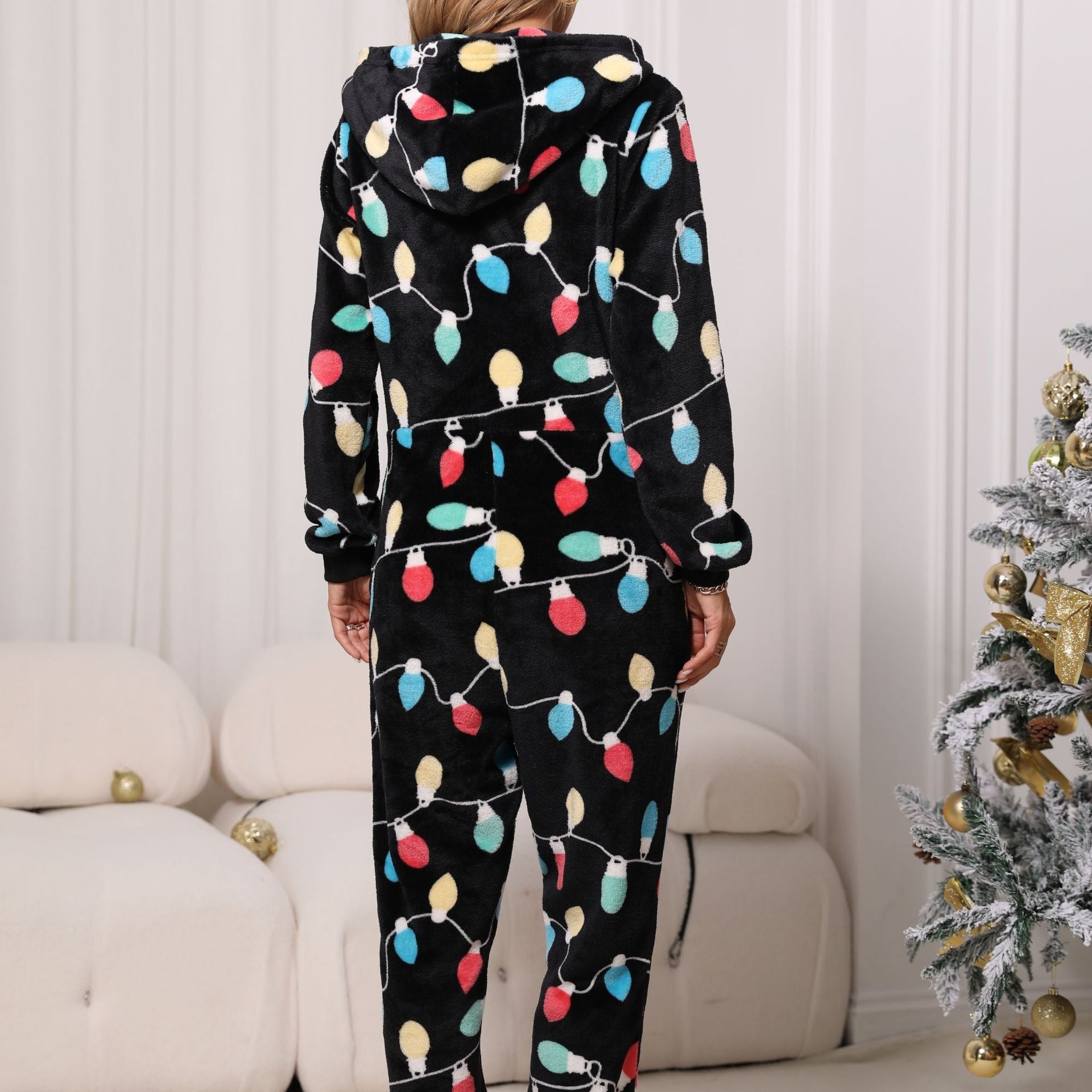 round Neck Home Casual Comfortable Can Be Worn outside Thermal Flannel Christmas Jumpsuit