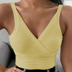 Knitted Vest V Neck Cross Wrapped Chest Strap Top