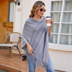 Knitted Tassel Shawl Cape Striped Hooded Scarf