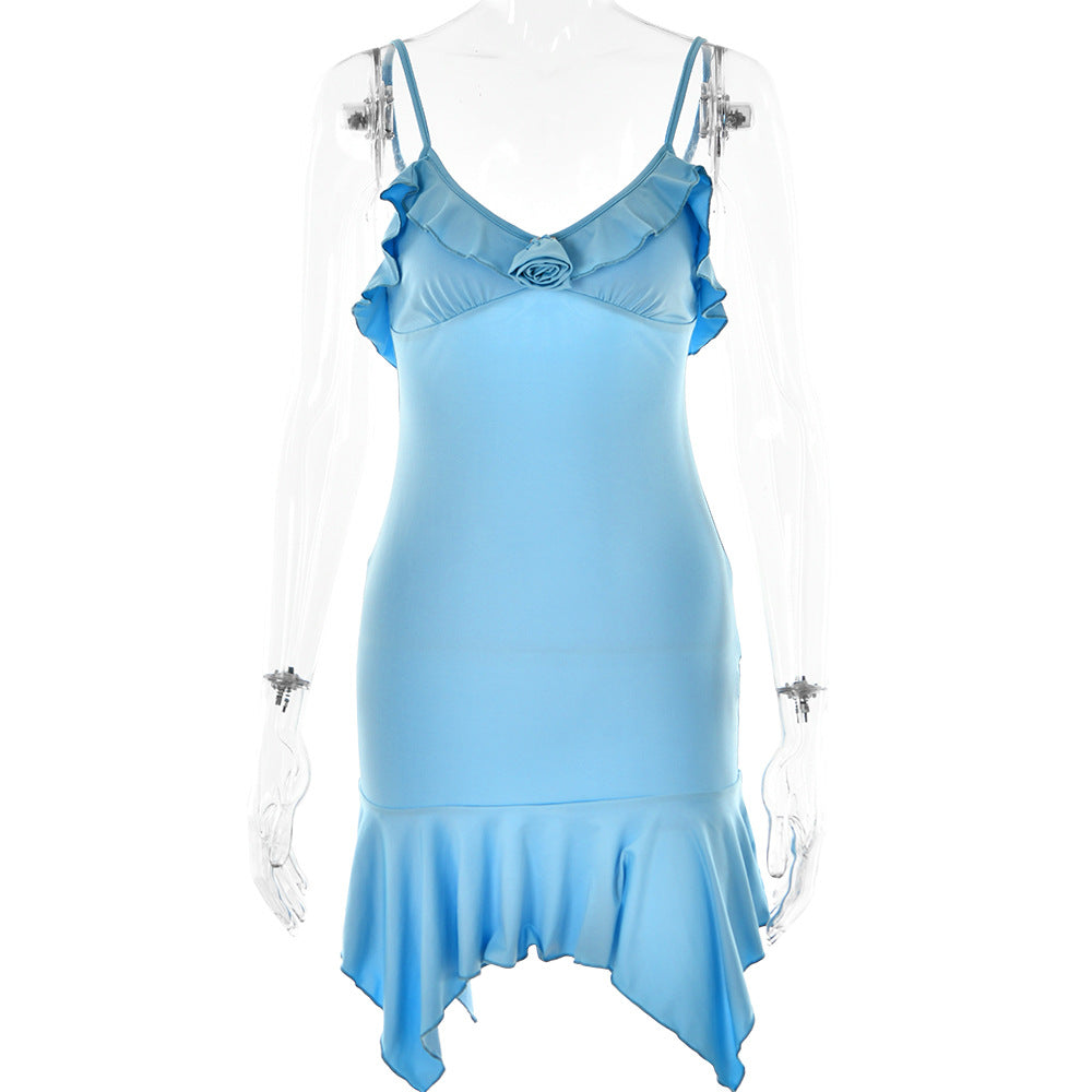 Robe à bretelles avec col en V, taille haute, dos nu, hanches