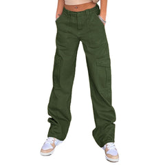 Schmale Cargohose mit hoher Taille und mehreren Taschen