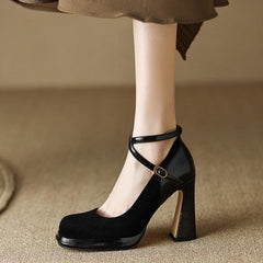 Chaussures de mariage Mary Jane à talons carrés et brides croisées pour femmes