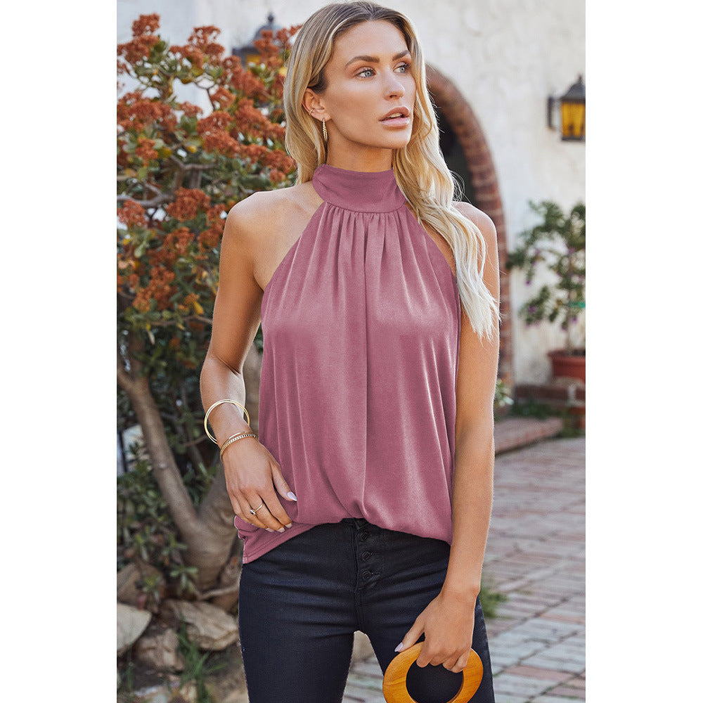 Solid Color Sleeveless Halter Top Casual Pullover Vest