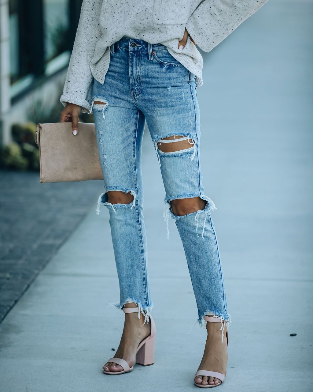 Ripped Street Slimming All-Matching Jeans Cropped Pants Casual Pants