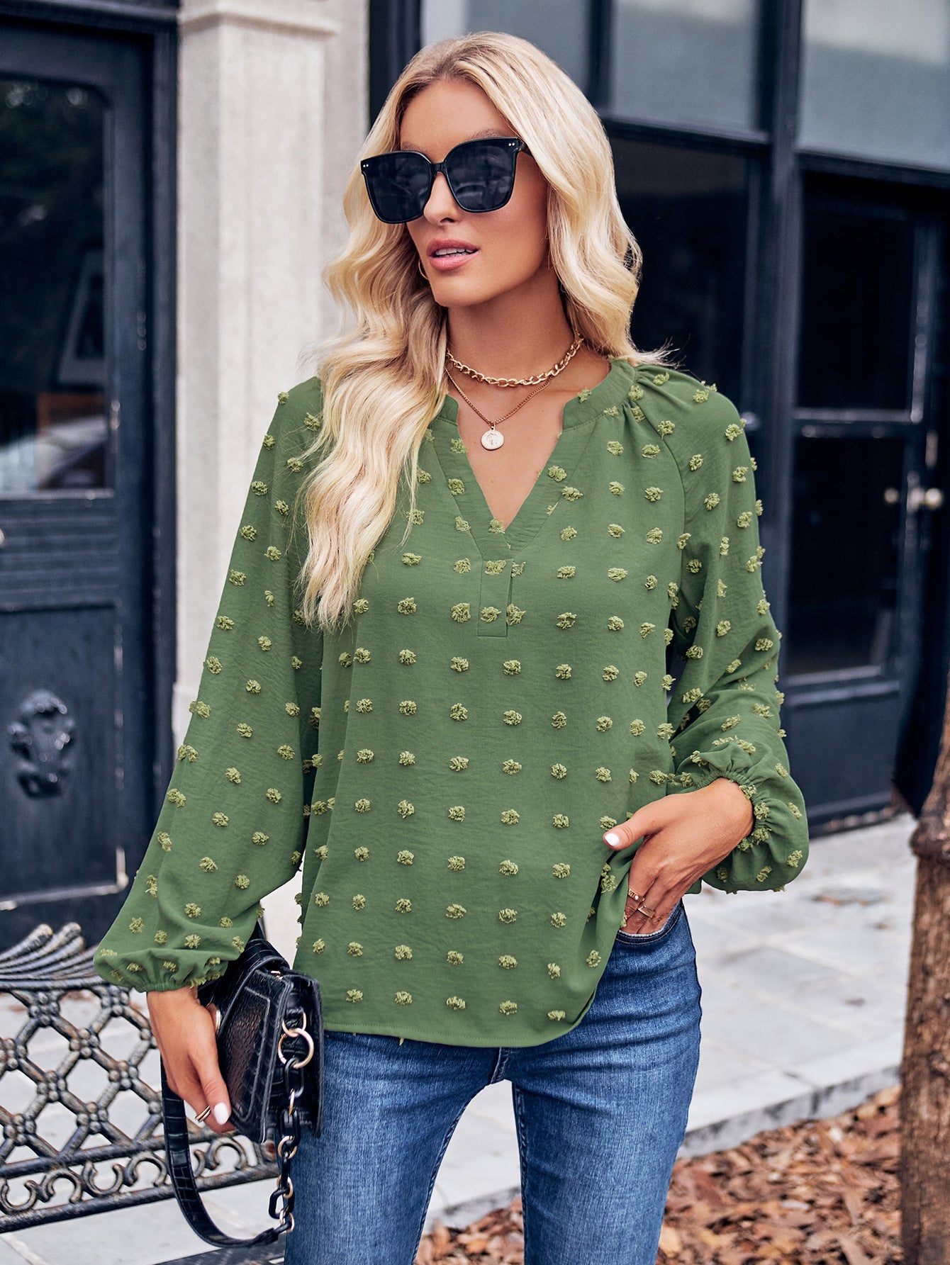 Casual Long Sleeve V neck Loose Top