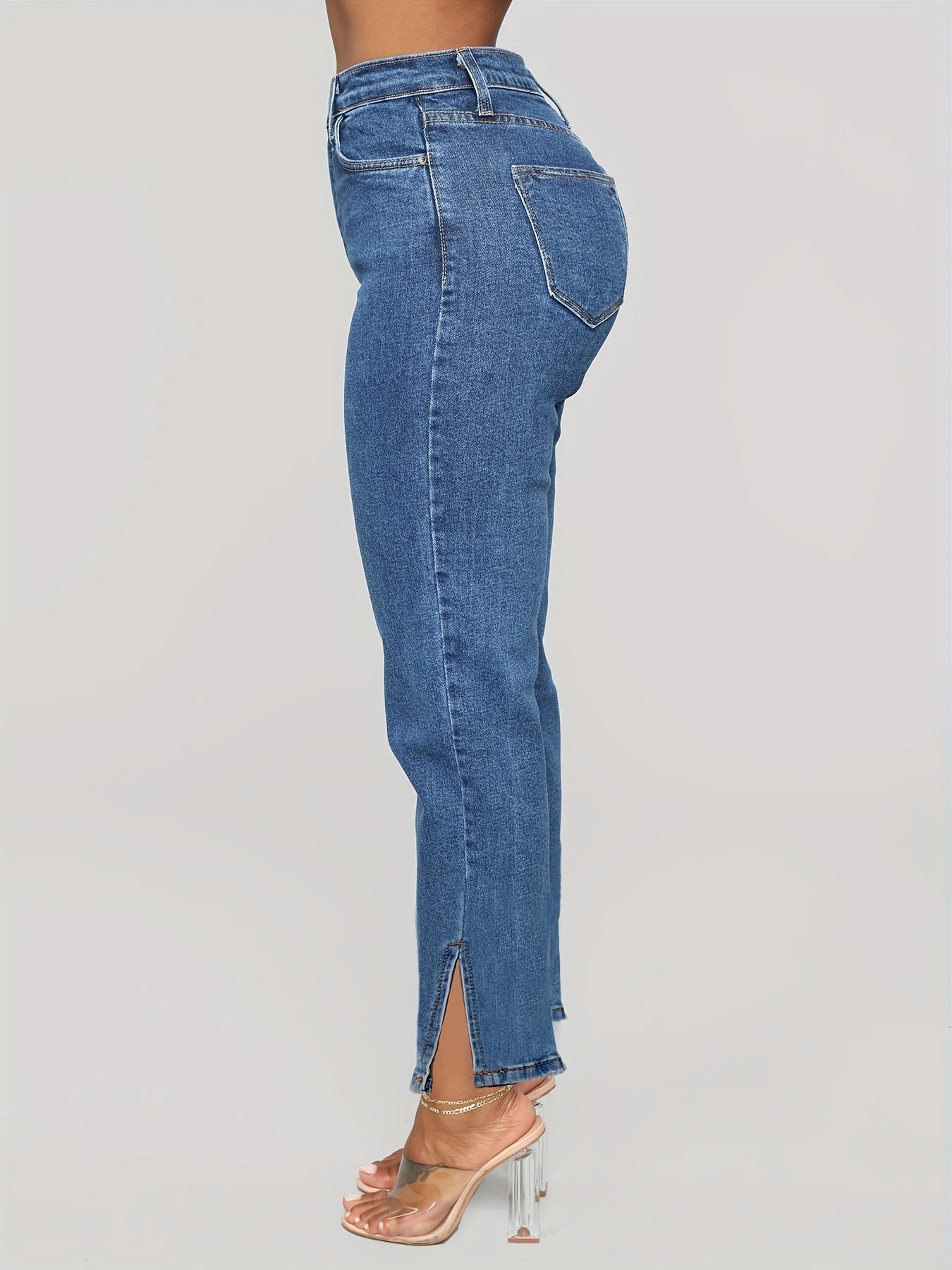 Pantalon personnalisé en denim fendu, pantalon droit