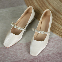 Women's Fu Chunky Pumps Spring Pearls Strap