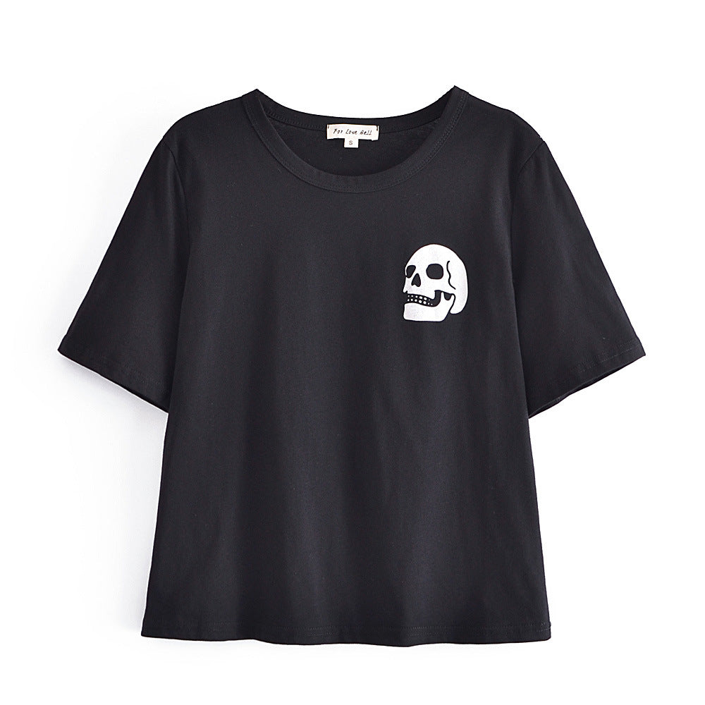 Casual All-Matching Front Rear Printed round Neck Short Sleeve T-shirt Graphic Halloween