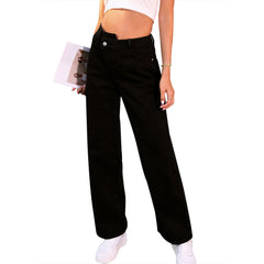 Lässige, lockere, figurbetonte Jeanshose mit hoher Taille