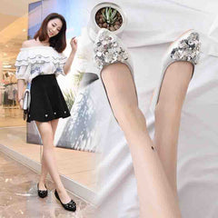Casual Flats Shallow Mouth Rhinestone Egg