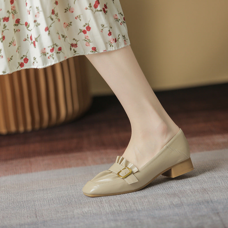 Women's Chunky Pumps Autumn Buckle Pleated Heels