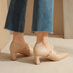 Graceful Women's Pearl Strap Simple Four Men's Shoes