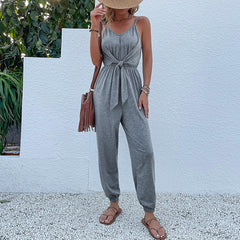 Gray Jumpsuit Suspender Solid Color Jumpsuit