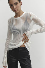 Long Sleeve round Neck Thin Breathable Knitted Wool Top