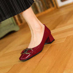 Women's Chunky French Retro Two-way Patent Metal